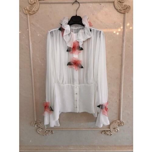 Fashion 2021 new ladies long sleeve sexy casual handmade applique beaded shirt 1013