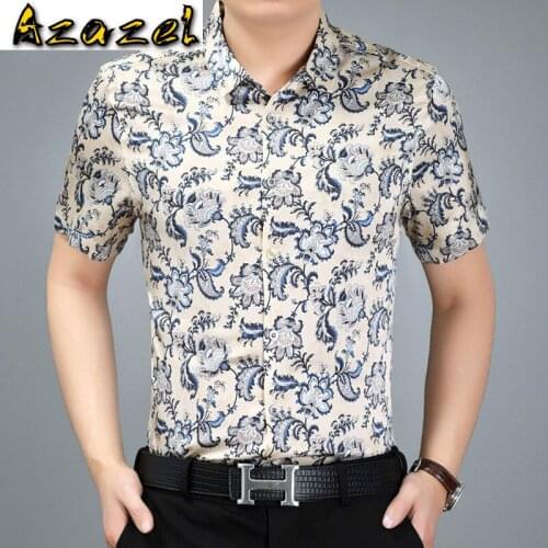 Azazel Shirt Men Real Silk 2020 New Short Turn-down Collar Casual Shirts for Men Short Sleeve 3384 PWX08