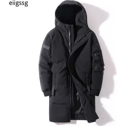 2021 Winter Mens Down Jacket Hooded Fashion Long Down Coat Men Windproof Waterproof Thick Warm Brand Mens Clothing Long Parka