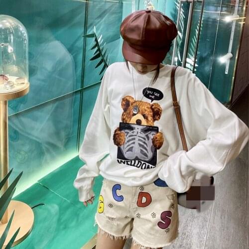 2021 New Autumn High Quality Women Sweatshirt Bear Print Loose Men Pullovers Fashion Casual Elegant Unisex Sweatshirt T572