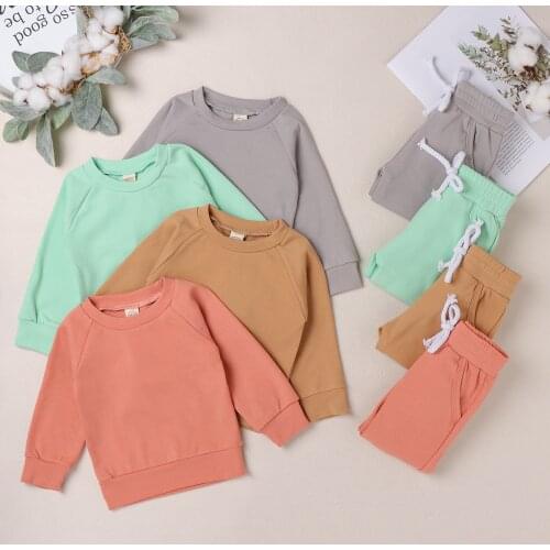 Two Piece Baby Girls Boys Infant Toddler Solid Sets Long Sleeve O Neck Tops Casual Pants Autumn Infant Toddler Outfits 6M-4Y
