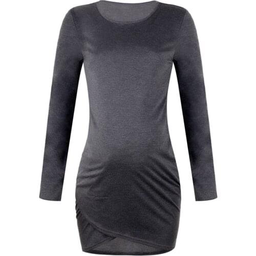 2021 Autumn Spot New Products Pure Color Round Neck Long Sleeve Maternity Skirt Dress