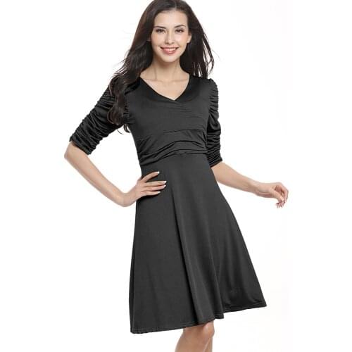 Dresses For Women 2021 AliExpress Solid Color Deep V-neck Slim Fold short-sleeved big-sleeved Dress Clothing Vestidos HJY724