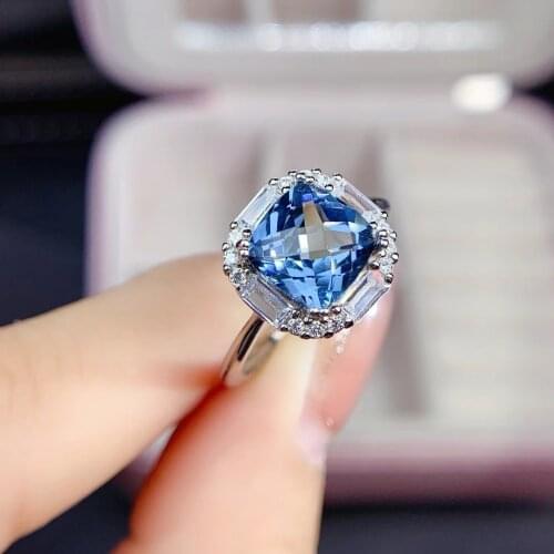 Luxurious classic square 8*8m Natural blue topaz Ring Natural gemston Ring S925 silver women girl party gift Jewelry
