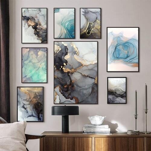 Modern Art Marble Colorful Picture Canvas Painting Abstract Wall Art Poster and Print for Nordic Home Decor Living Room Design