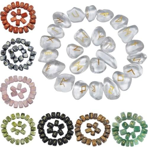 TUMBEELLUWA 1Lot (25Pc) Rune Stones Set Healing Reiki Tumbled Stones Engraved Lettering Crystal Set Wicca Crystals