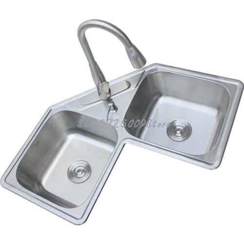 Corner Sink Kitchen 304 Stainless Steel Vegetable Sink Double Trough Package Special-shaped Corner Sink For The Corner