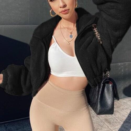 Cropped Jacket Faux Fur Winter Outwear 2020 Women Soft Plush Long Sleeve Coat Drop Shipping Fashion Clothing Coat Fake Fur Black