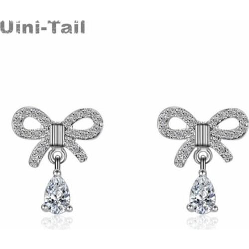 Uini-Tail hot new 925 sterling silver bow earrings female hypoallergenic Korean temperament fashion drop jewelry wholesale