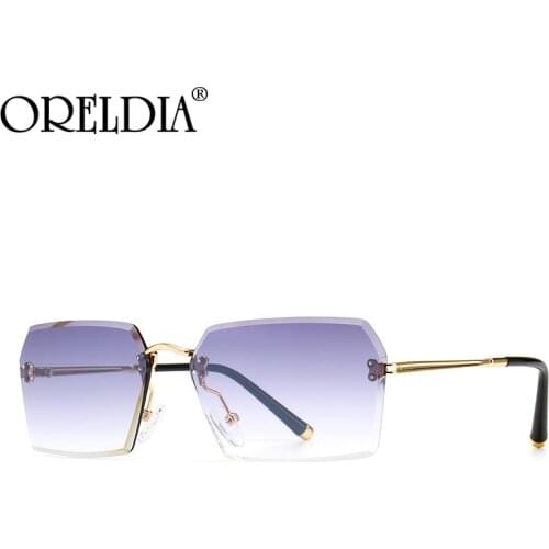 2021 Rimless Vintage Rectangle Sunglasses Women Gradient Sun Glasses Luxury Metal Eyewear Lady Frameless Shades Glasses UV400