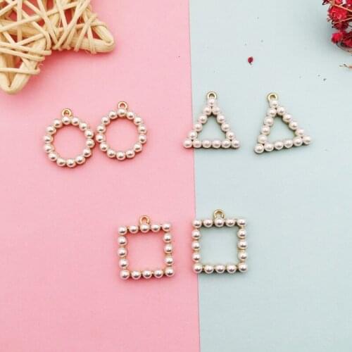 10pcs Geometric Pearl Alloy Charms DIY Jewelry Accessory Fit Earring Bracelet Gold Metal Hollow Out Pendants OL Style Craft F355