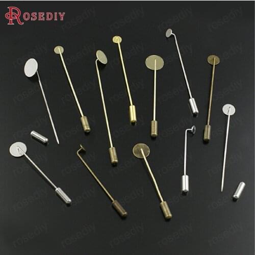 20PCS with stopper with Can paste Round Disk Brass Brooch Base Brooch Pins Hat Pins Jewelry Accessories Findings Wholesale