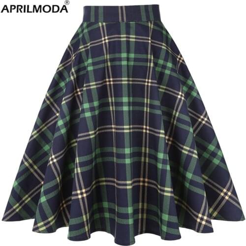 2021 High Waist Plaid Casual Short Tunic Midi Skirt Blue Green Striped Women Plaid Checkered 50s 60s Vintage Skirts Faldas
