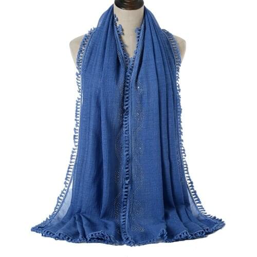 2021 New Women Cotton Hijab Glitter Scarf Tassel Shawl Plain Muffler Headscarves Muslim Turban Pashmina 180*75cm