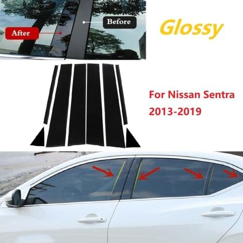 8PCS BC Column Sticker Polished Pillar Posts Window Trim Cover For Nissan Sentra 2013-2019 Car Chromium Styling