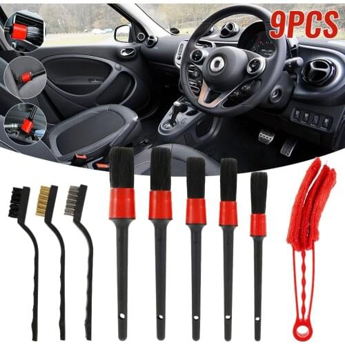 9pcs Auto Detail Brush Set Car Cleaning Detailing Tools Dashboard Air Outlet Clean Brush Kit Portable Car Wash Accessories
