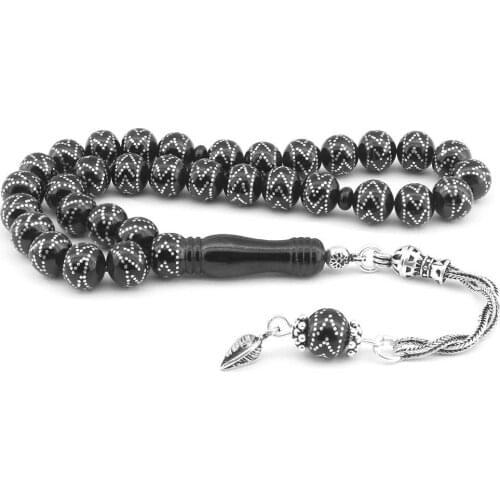 925 sterling Silver 120'li Dot Embroidered Oltu Rosary