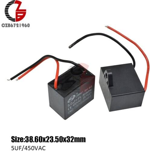 CBB61 Starting Capacitance AC Fan Capacitor 2 Wires 5UF 450V AC Terminal Ceiling Fan Motor Running Rectangle Capacitor