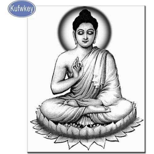 Black white Buddha religion icon 5d diy diamond painting full drill resin diamond mosaic embroidery rhinestones diamond beads