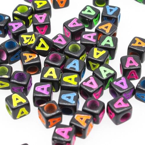 CHONGAI 100Pcs Acrylic Single Alphabet /Letter Black Cube Beads For Jewelry Making DIY Loose Beads 7X7mm