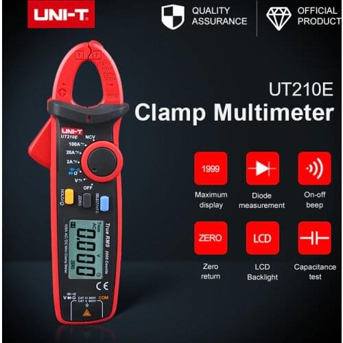 UT210E True RMS Mini Digital Clamp Meters AC/DC Current Voltage Auto Range VFC Capacitance Non Contact Multimeter LCD Display