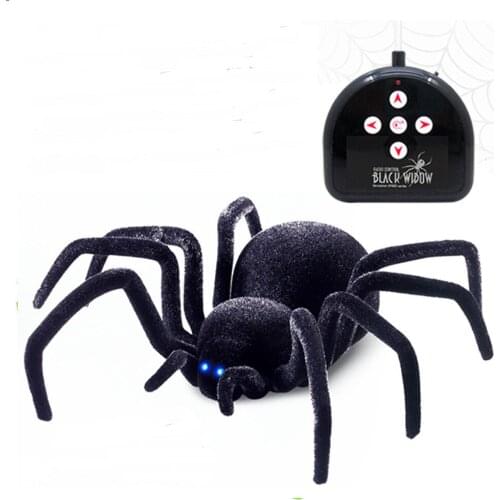 Electronic pet Remote Control Simulation tarantula Eyes Shine smart black Spider 4Ch Halloween RC Tricky Prank Scary Toy gift