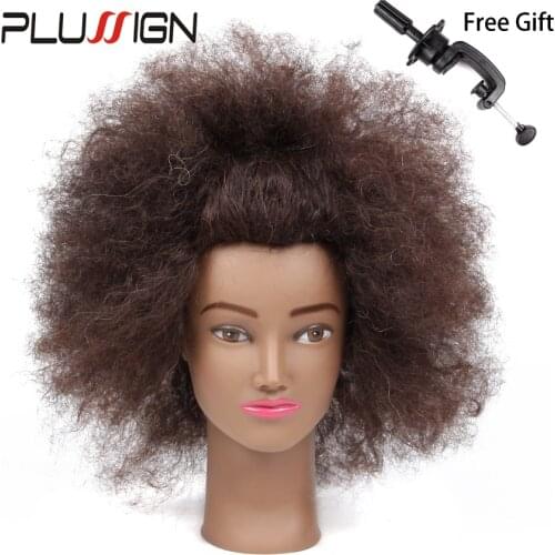 100 Human Hair Mannequin Head African American Hairdressing Training Head with Clamp Professional Styling Head Real Hair Short