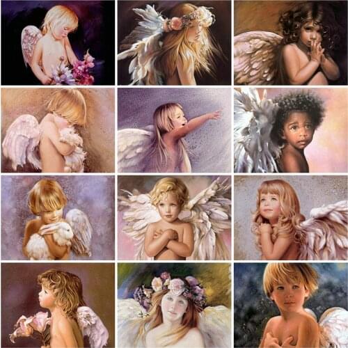 HUACAN 5D Diamond Painting Angel Full Square Kids Diamond Embroidery Mosaic Sale Portrait Handmade Gift