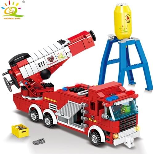HUIQIBAO 440pcs City Jet Fire Truck Model Building Blocks Kit Firefighting Fireman Figures Bricks Construction Toy for Children