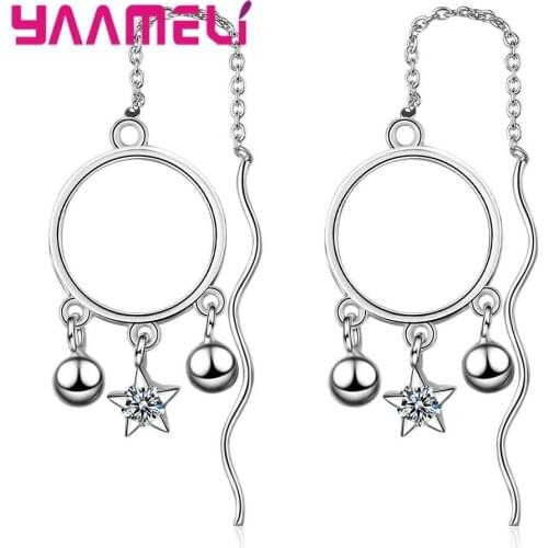 Personality 925 Sterling Silver Boho Wave Earring Big Loop with Stars Moons Charms for Women Girl Metal Piercing Jewelry