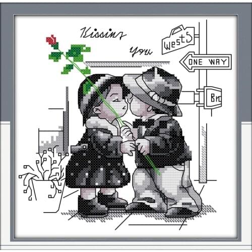 Joy Sunday Kiss modern cross stitch Patterns DIY Charts Counted Cross Stitch Kits Printed Cross-stitch Set Embroidery Needlework