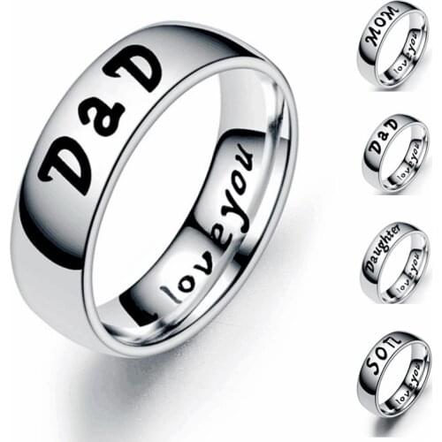 6MM Titanium Steel Family Member Rings I Love You DaD MoM Son Daughter Smpile Warm Ring Romantic Engagement Anniversary Gift