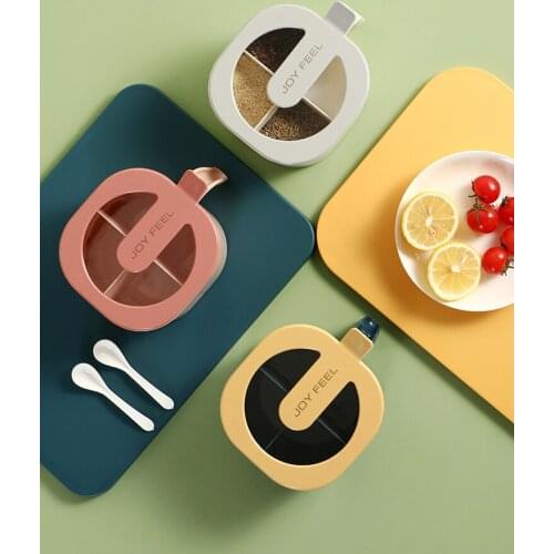 Seasoning Combination Set Kitchen Four-Grid Integrated Seasoning Jar Salt Jar Household Storage with Lid Condiment Dispenser