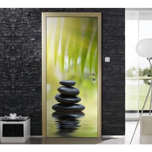 Hot Door Mural Zen Stones Door Sticker DIY Self-adhesive Waterproof Wallpaper Poste for Home Decoration Gift