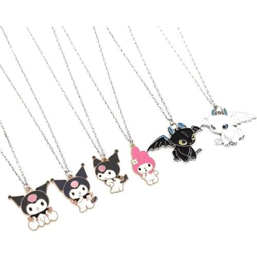 Kawaii Kuromi Sanrio Plush My Melody Devil Cartoon Cute Dolls Alloy Necklace Anime Plush Toys For Girls Birthday Gift