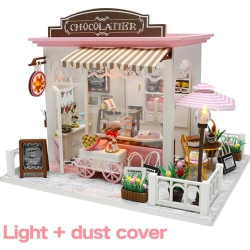DIY Doll House Miniature Sweet Chocolate Waiting Time Store Dollhouse With Furnitures WoodenToys For Children Birthday Gifts