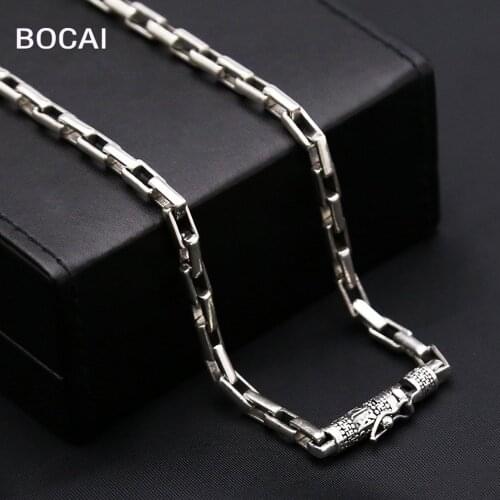 S925 pure silver lattice chain mantra Circle Men Retro Box Chain Necklace Silver Ore