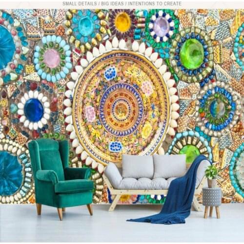 Retro Bohemian Jade Mosaic 3d Wall Papers Home Decor Living Room Bedroom TV Background Decor Mural Wallpaper Papel De Parede 3d