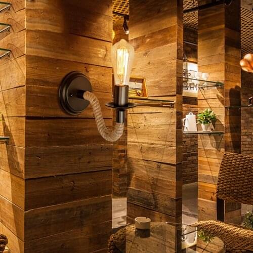 Retro Hemp Rope Wall Lamp Industrial Home Loft Hanging Night Light Cafe Decorative Chandelier