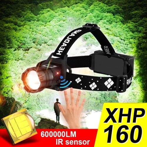 NEW XHP160 Led Headlamp 18650 Most Powerful Head Flashlight Torch Rechargeable Head Lamp XHP90 IR Sensor Head Light Fishing Lamp