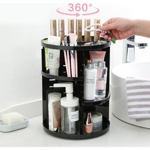 Makeup Organizer Case 360-Degree Rotating DIY Detachable Cosmetics Jewelry Storage Box Holder Unit for Countertop Bathroom