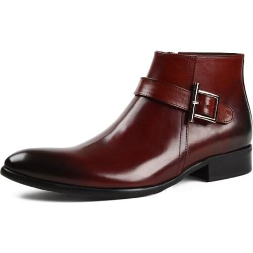 PJCMG High Quality Breathable Genuine Patent Leather Pointed Toe Zip Flat Oxford Dress Ankle Wedding Boots For Men