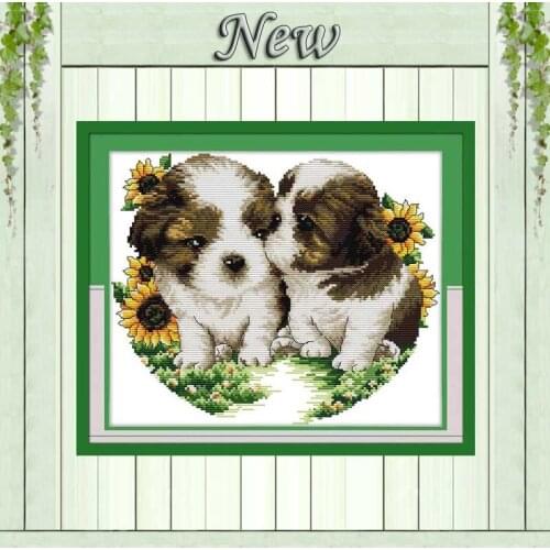 Lovely dog Kiss,Handmade animal Home Decor,pattern printed on the canvas DMC 11CT 14CT Cross Stitch kit,Set needlework embroider