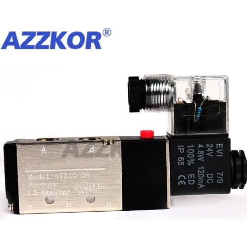4V210-08 Two-position Tee Pneumatic Solenoid Valve Air Valve Reversing Valve Pneumatic Element 1/4 PT DC12V DC24V AC110V AC220V