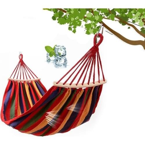 Single Swing Portable Hanging Bed Outdoor Camping Travel Chair Rainbow Striped Wooden Stick Hammock