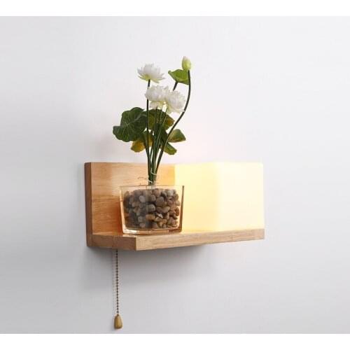 Nordic Simple Bedside Wall Lamp with Switch Oak Solid Wood Single Head Wall Lamp