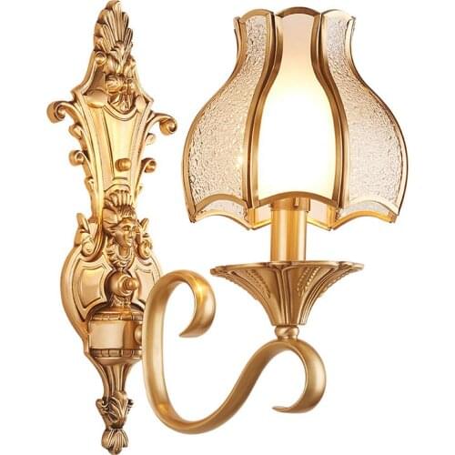 Luxury European Copper Living Room Wall Lamp Umbrella Villa American Royal Copper Bedroom Wall Sconces Corridor Wall Lighting