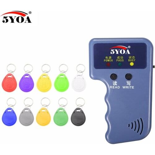 Handheld 125KHz EM4100 RFID Copier Writer Duplicator Programmer Reader +10 Pcs EM4305 T5577 Rewritable ID Keyfobs Tags Card