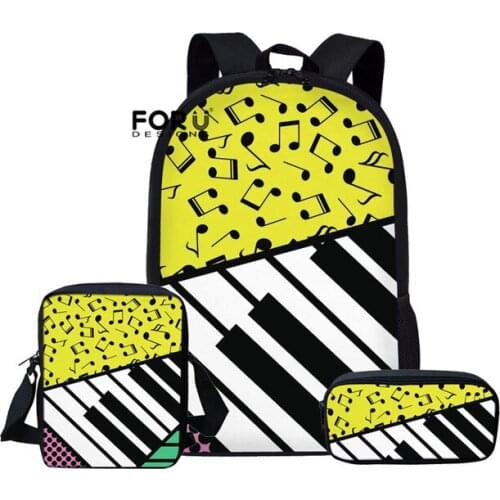 Children Custom pattern Music piano keys Printing School Bags for Kids Shoulder Book Bag Girls Boys 3pcs/set Cool School Bag