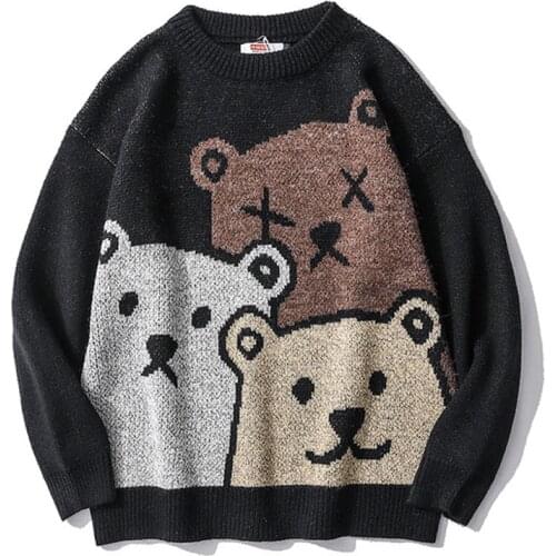 Cartoon Bear Sweater Men Loose Harajuku Korean Style Knitted Pullovers Couple Oversized Fashion Ropa Hombre Spring&Autumn Coat